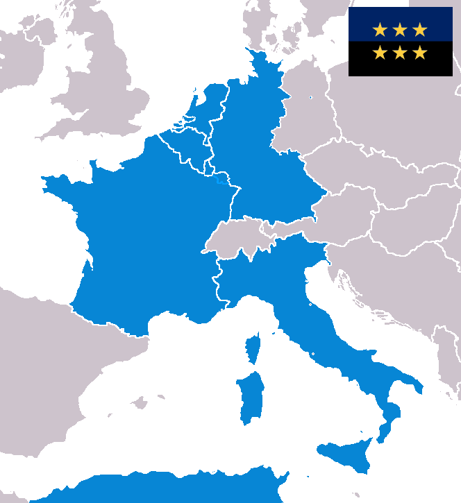 Flagge und Mitgliedsstaaten der Montanunion, dem Vorläufer der Europäischen Union
